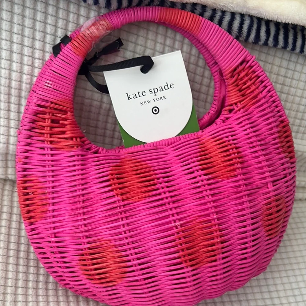 Kate Spade Pink Woven Handbag polka dots - Picture 4 of 6